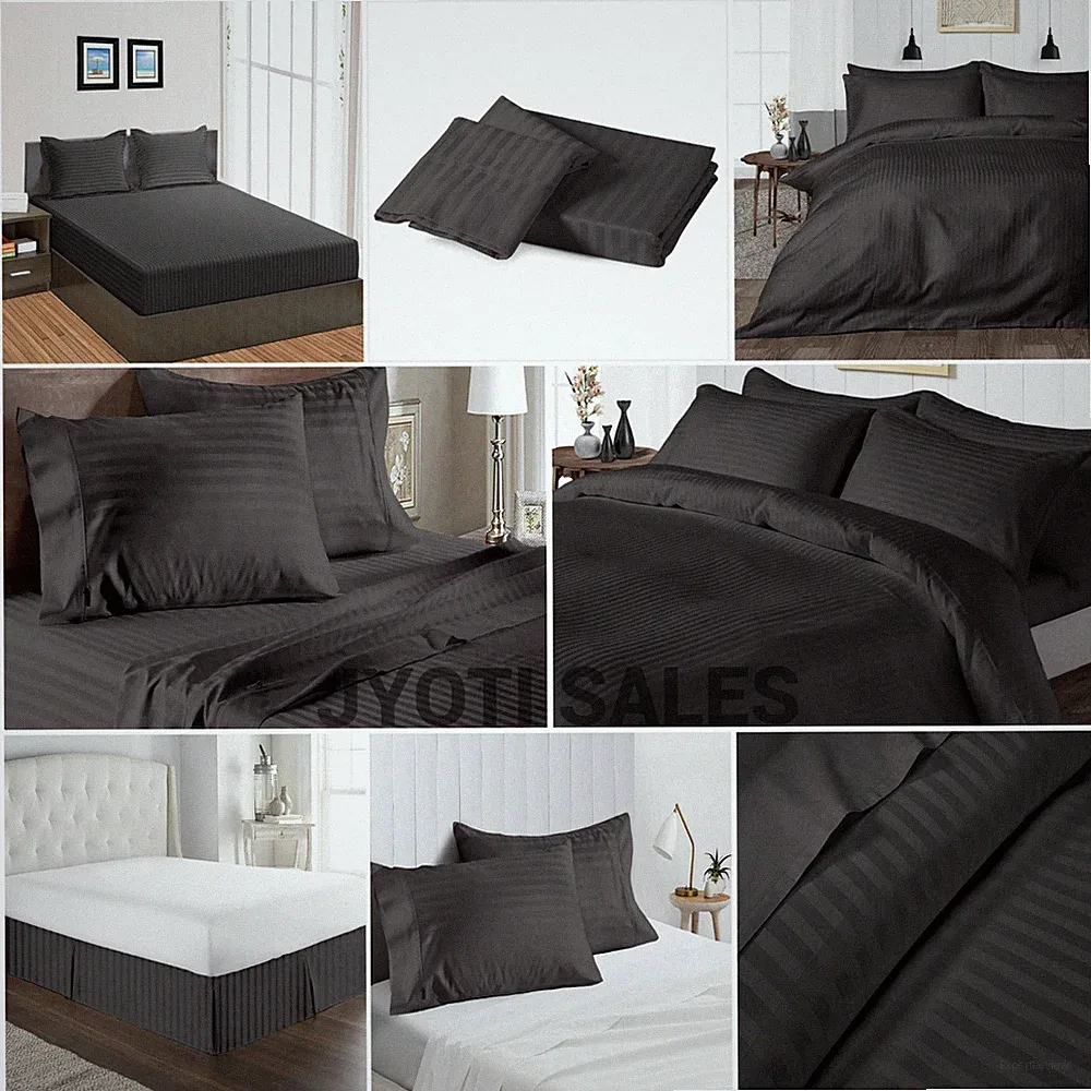 100% Cotton 1000 Thread Count Gray Stripes Select Sheets OR Duvet Covers
