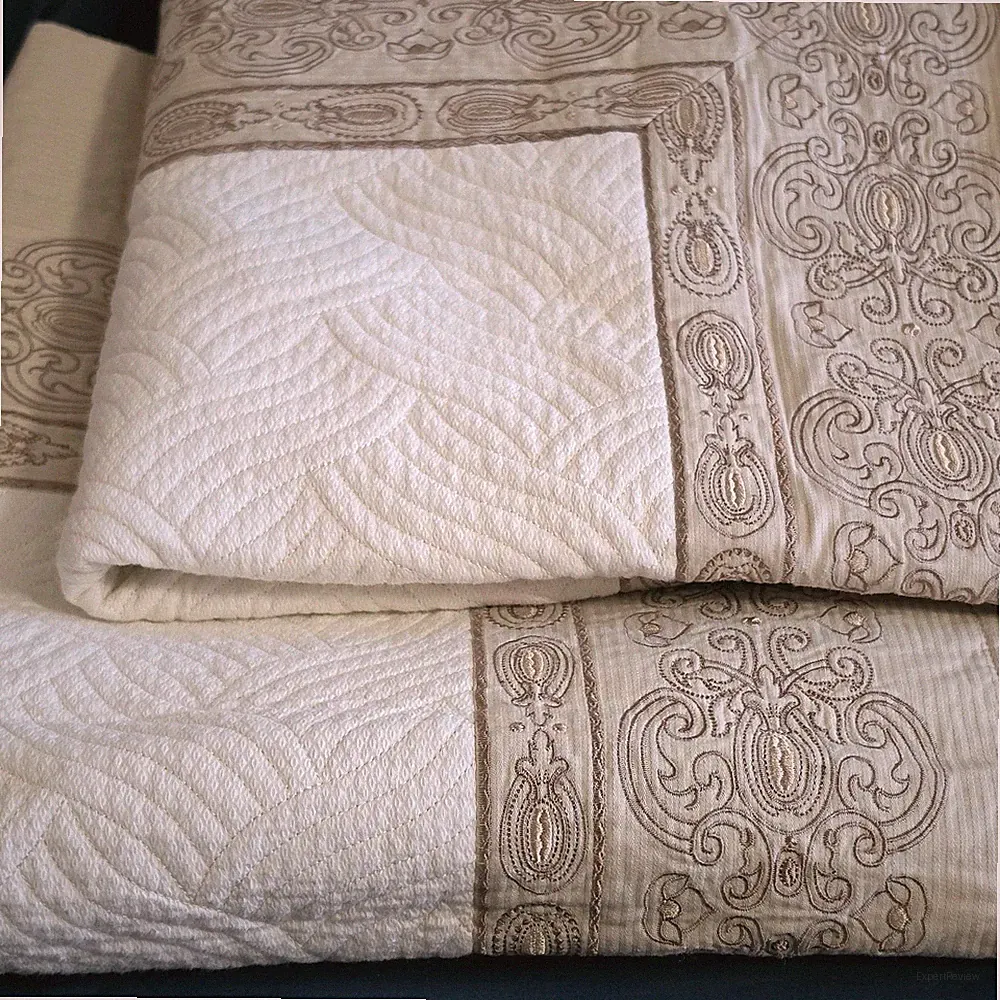 2 100% Cotton Embroidered Quilted Pillow Shams Euro Thick White Ivory Beige Tan