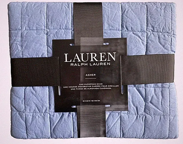 Lauren Ralph Lauren ASHER Blue Cotton Quilted European Euro Pillow Sham NWT