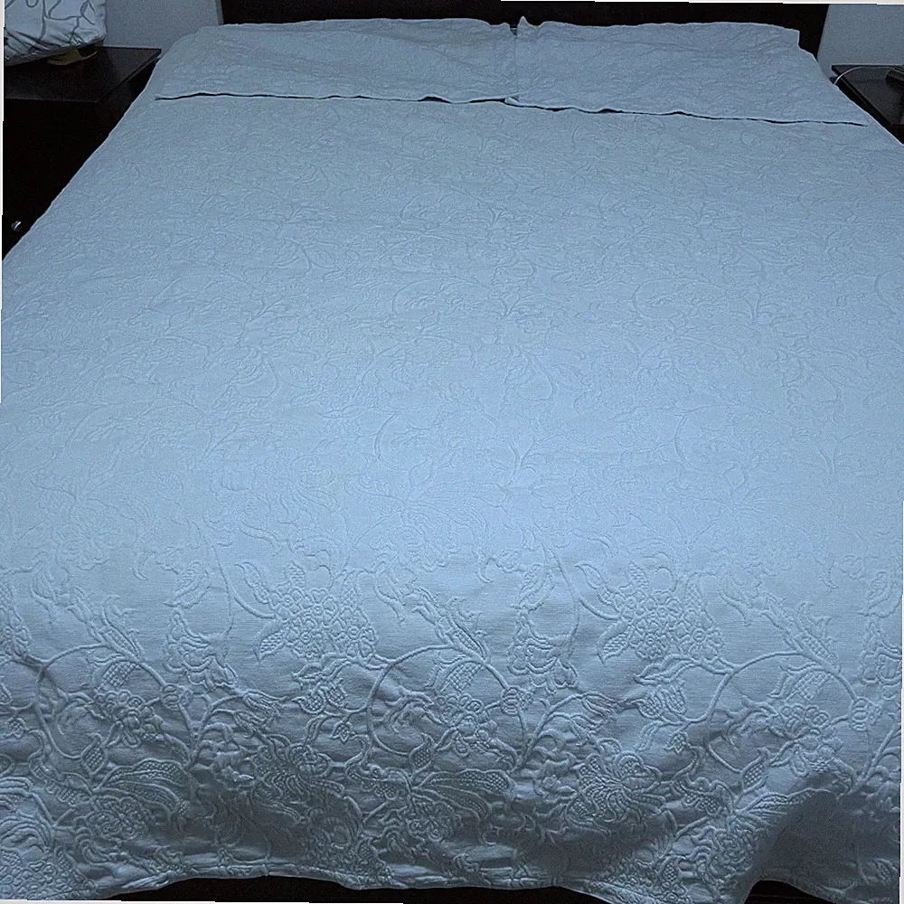 Pottery Barn Full/Queen Coverlet + 2 Euro Shams Blue Floral Matelassé Portugal
