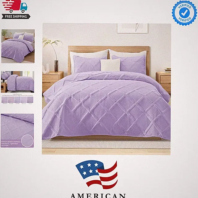 Quilts Queen Size - Lilac Quilt Set Bedspread with 2 Pillow Shams, Modern Bed...