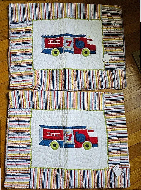 Set of 2 Bloomingdales Firetruck 21 x 26" Standard Size Pillow Shams Stripes NWT