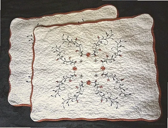 Standard Embroidered Quilted Pillow Shams Pair Cream Rust Blue 100% Cotton 20x26