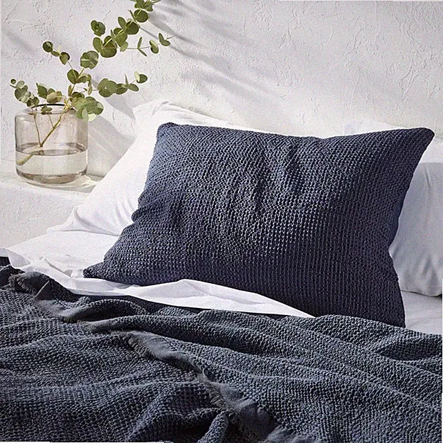 Standard Textured Waffle Pillow Sham Dark Mineral Blue - Casaluna