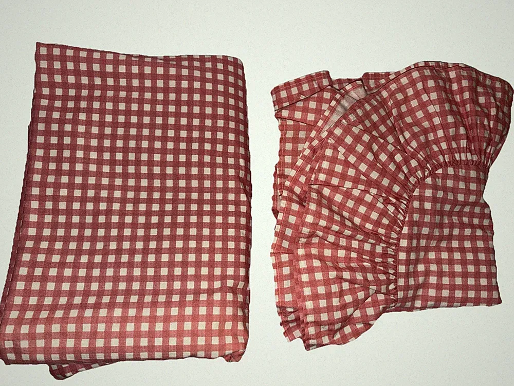 Vintage Ralph Lauren Gwen Pink & White Gingham Flat Sheet & Euro Pillow Sham NOS