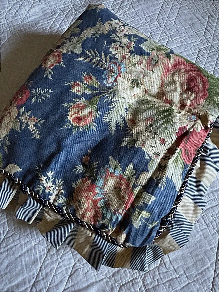 Waverly Sanctuary Rose Pillow Sham Blue Floral Red Toile King Size