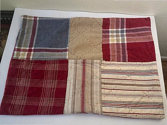 Woolrich Pillow Sham Red,Blue Beige Standard Size Quilted Plaid Patchwork