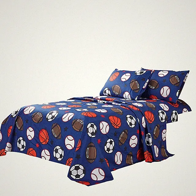 WPM 3 Piece Blue Twin Size Set with Flat and Fitted Sheets, Pillow sham. Foot...